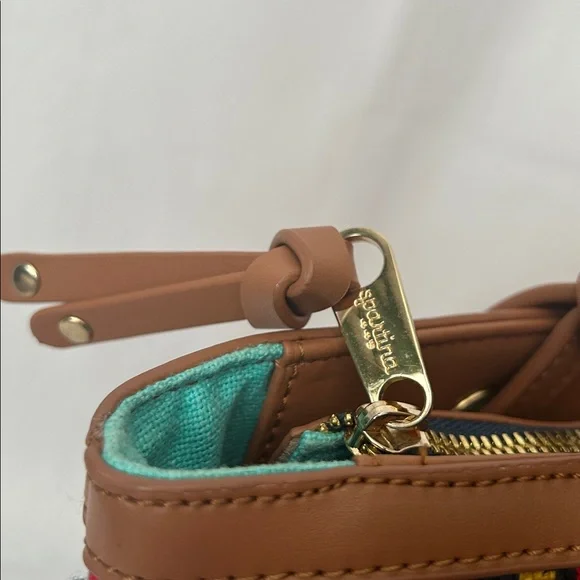 Spartina 449 Vibrant Red Floral Brown Leather Accents/Trim Tote Bag Purse 🌺🌺 - Picture 10 of 14